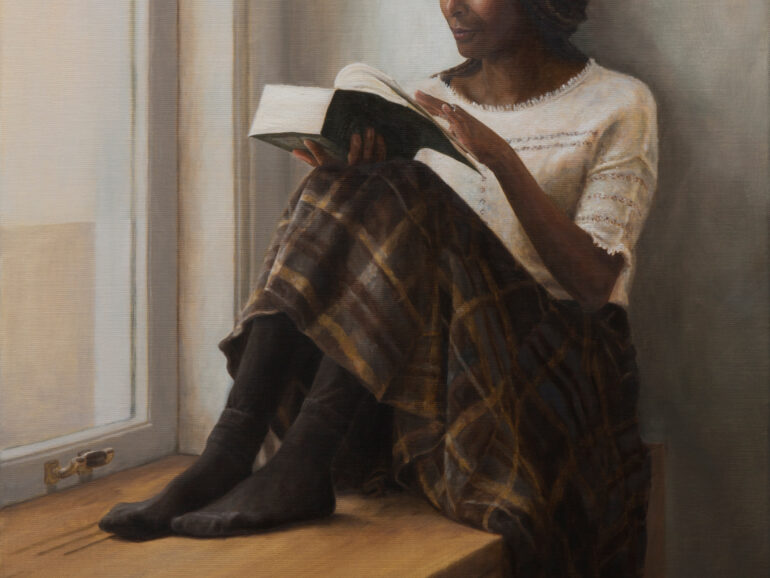 schilderij lezende vrouw in het venster